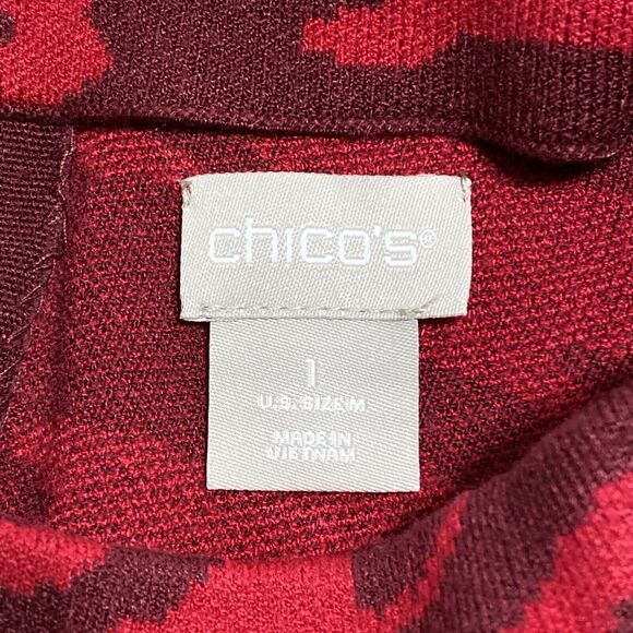 Chico's Sweater Women's 1 Or M 8 Red Maroon Print Pullover Back Zip Cozy NEW - Picture 13 of 14